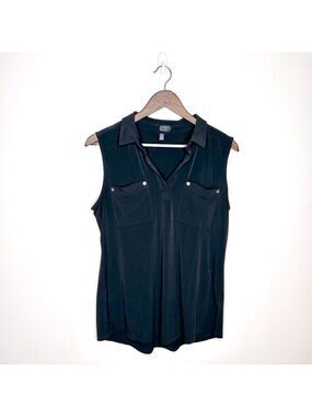 Jones New York Black Sleeveless Collared Blouse Medium